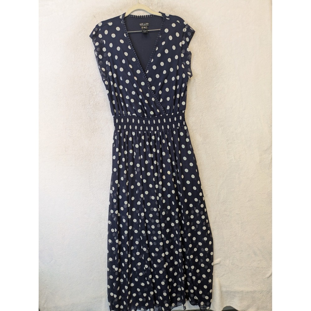 Navy Polka Dot Maxi Dress - Wrap Style with POCKETS!